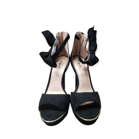 Qupid Peep Toe Ankle Strap Bow Tie Stiletto High Heels - Size 7 - Picture 2 of 9